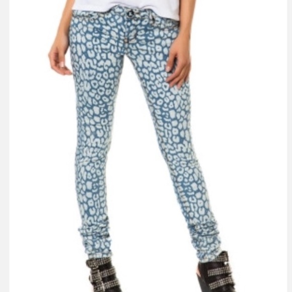One Teaspoon Surrender Pistols Low Waist Skinny Leopard Jeans NWT Womens Size 24 - Picture 1 of 13